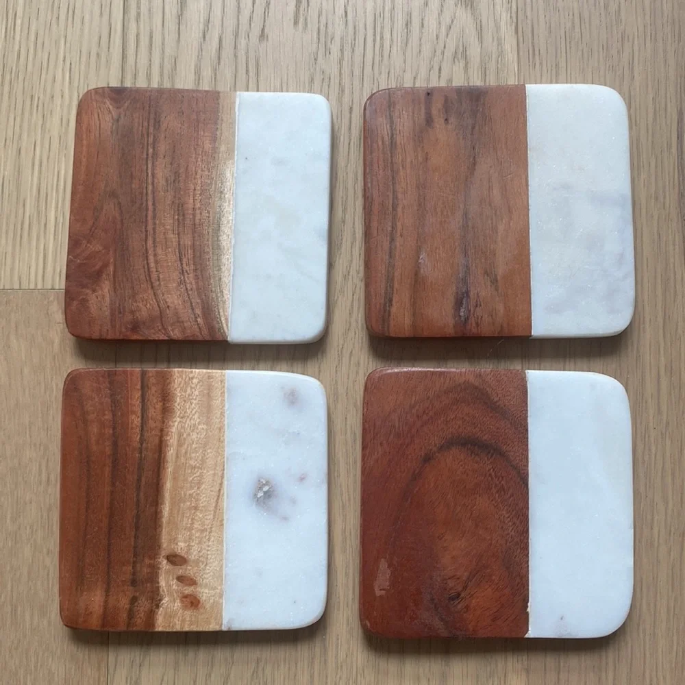 Anthropologie Wood and Marble Coaster Set